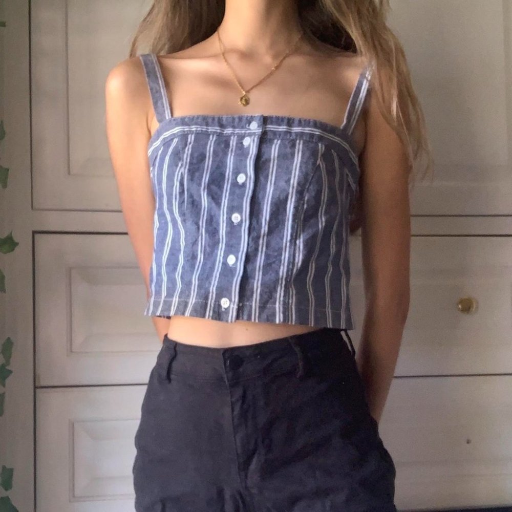 Brandy Melville Blue Striped Crop Tank Top!